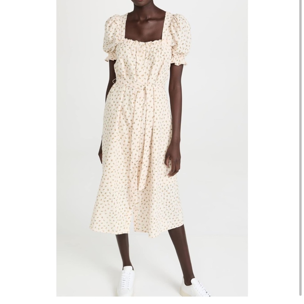 Floral Midi Dress with Short Puff Sleeves - Picture 4 of 10